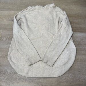 Theory Curved Hem Tan Cream Hooded Cashmere Sweater